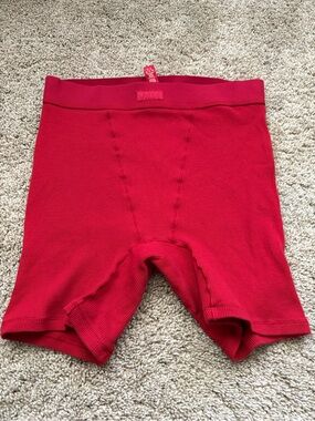 SKIMS Ribbed High-Waist Shaping Shorts in Red
